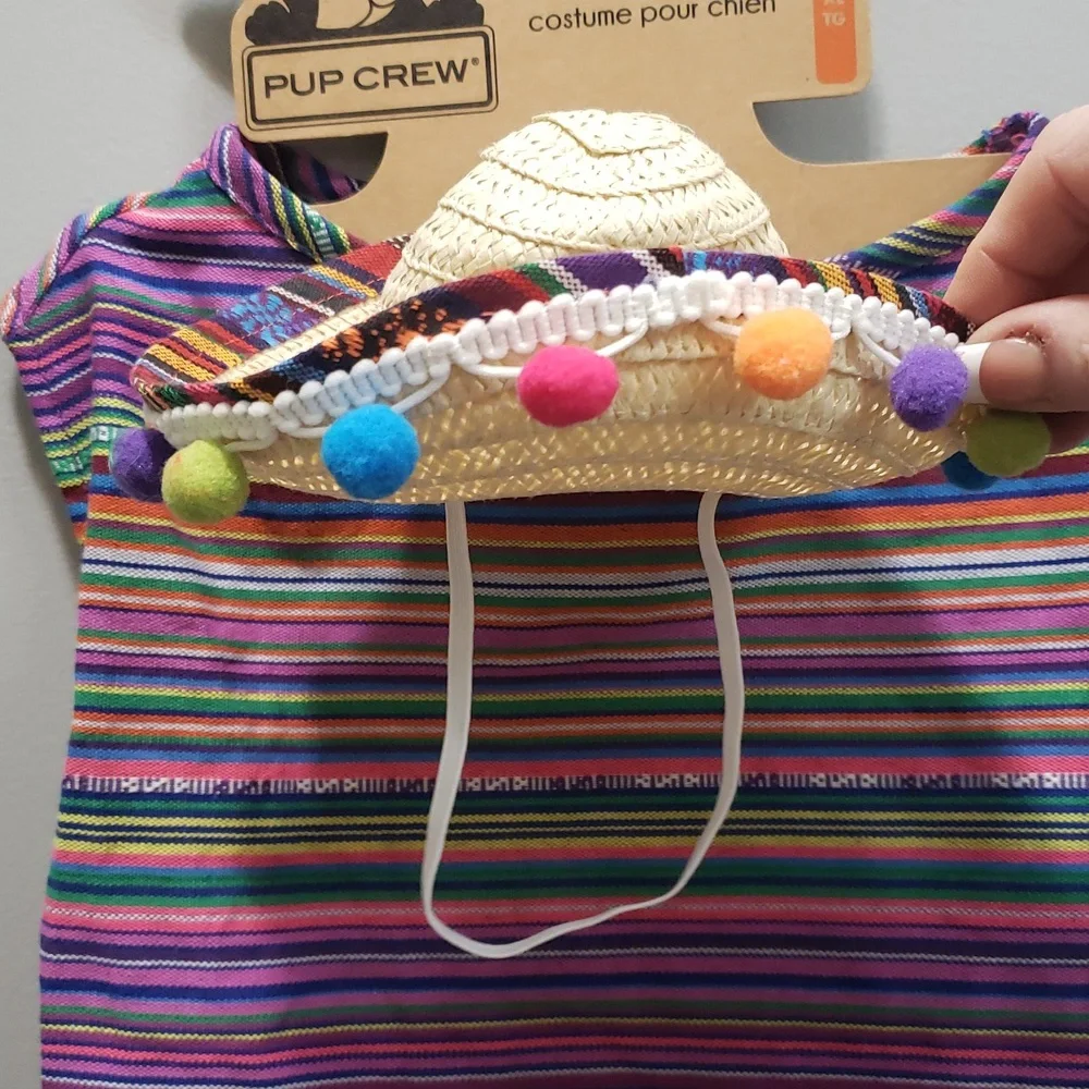 Pup Crew NWT Dog Apparel Multicolor Striped Serape and Sombrero